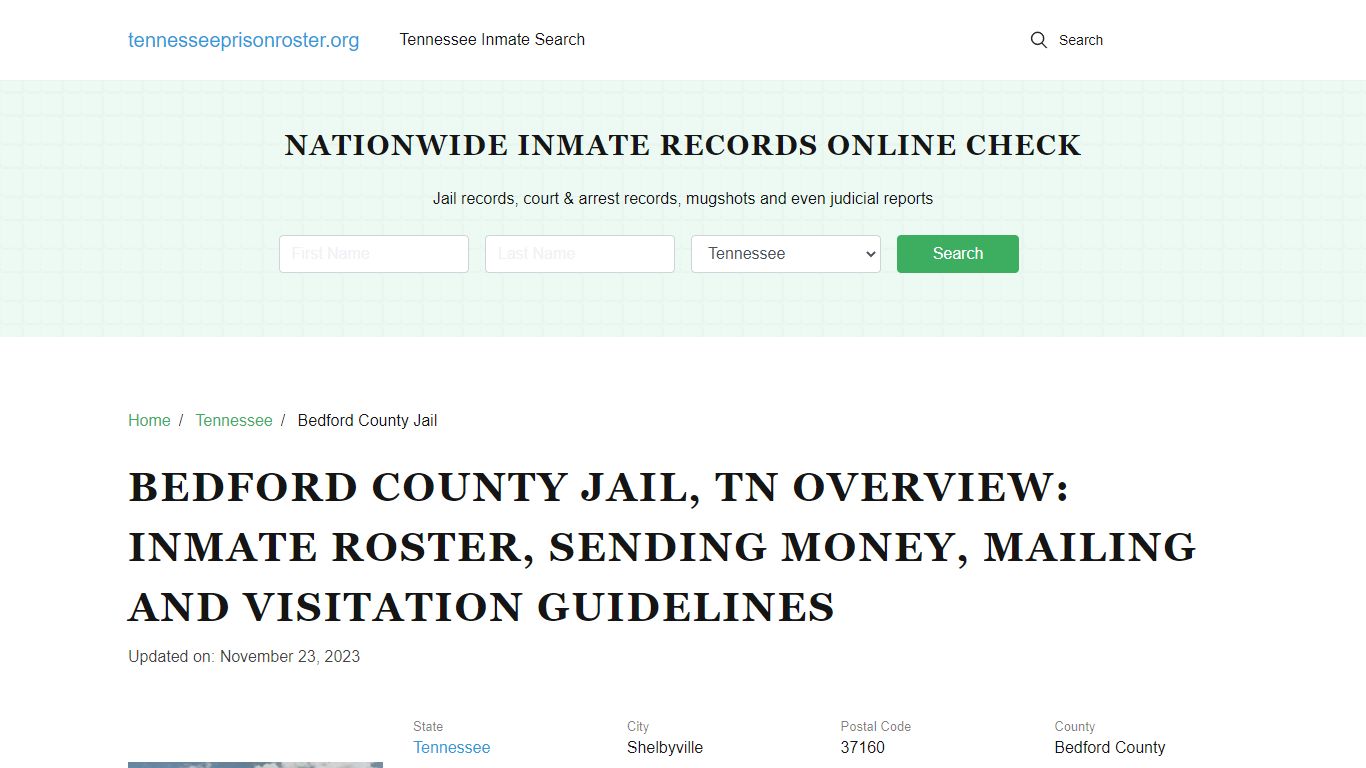 Bedford County Jail, TN: Offender Search, Visitation & Contact Info